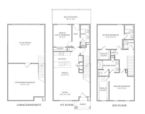 Floor plan for 3 beds, 3 baths, 1667 sqft